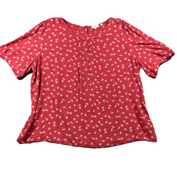 Fat Face UK Women Peasant Top Ditsy Floral Print Short Sleeve Red Size 18 J120 - Picture 1 of 9